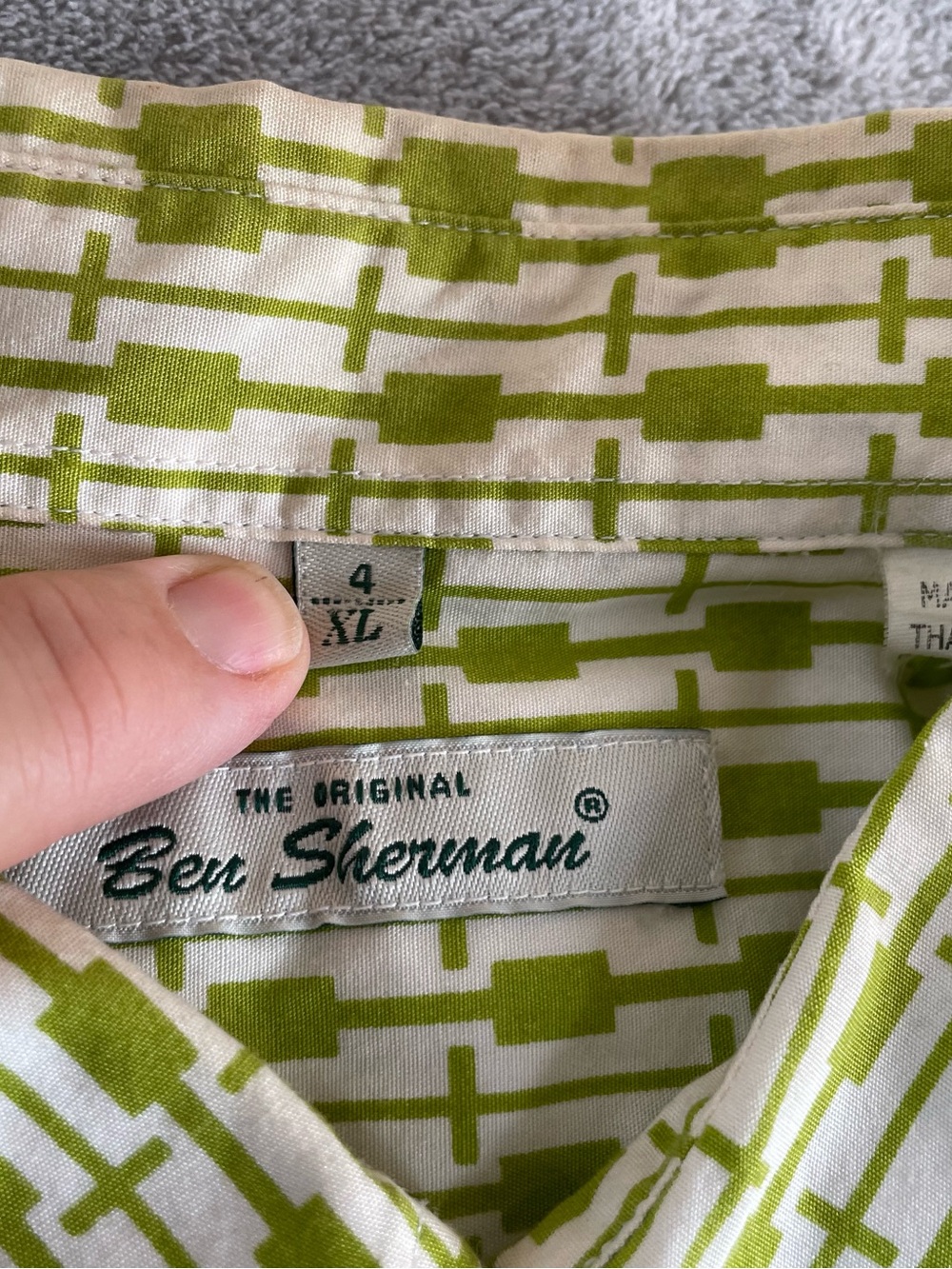 Ben Sherman Retro Art Deco Mens XL (4) Short Sleeved Button Shirt Green Cotton - Picture 4 of 9
